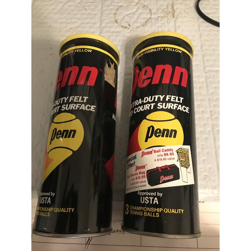 Penn Vintage Tennis Balls. High Visibility Yellow Extra Duty Felt Lot Of 2